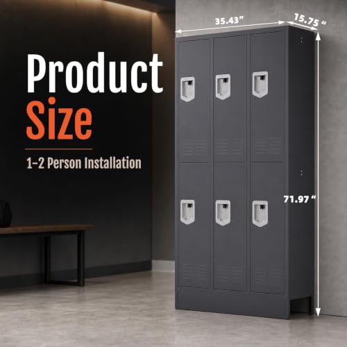 6 Door Metal Storage Locker for Employees (Grey / 6 Door-(72"H x 35.4"W x 15.75"D))