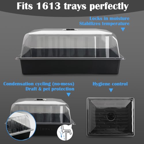 10-Pack Leak-Proof Humidity Domes, Plastic Clear Seed Starter Dome, Seed Starter Tray Covers Humidifying and Insulating for Greenhouse Germination and Garden Growing (16"×13", 4" Height) (1613 4 Inch Dome-10P)