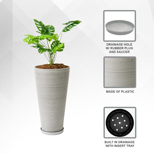 28 in. Tall Round Tapered Planter for Indoor and Outdoor Patio Décor (Gray / 28" H)