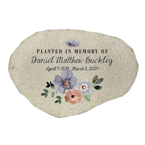 Personalized Planted in Memory Flat Garden Stone (Floral Memorial / Large)