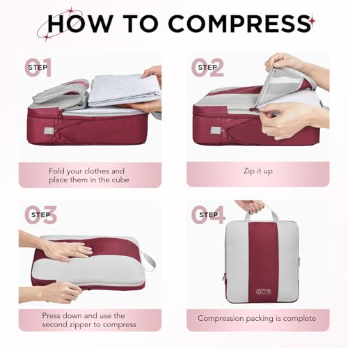 10 Set Compression Packing Cubes for Travel Essentials (Wine Red)