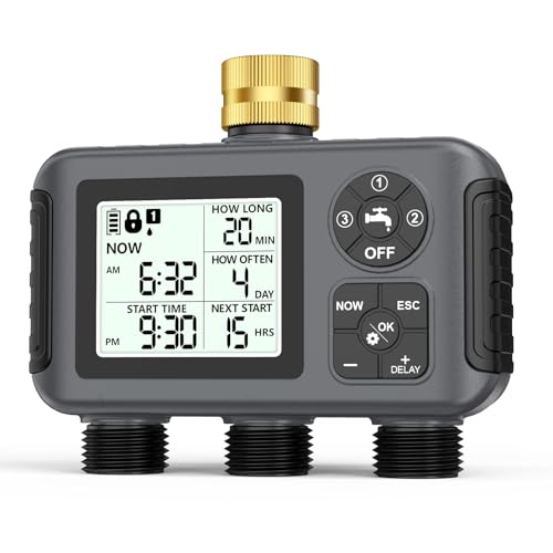 Water Timer with Brass Inlet (Black / 3 Outlets)
