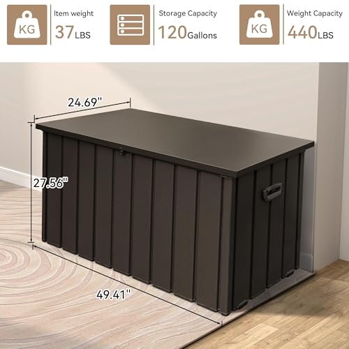 Outdoor Metal Storage Deck Box Waterproof 120 Gal Patio Pool Deck Box