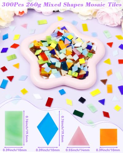 260g Glass Mosaic Tiles for Crafts (300 Count)