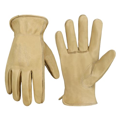 Leather Work Gloves for Men & Women (Coffee Cream (1 Pair) / X-Large)