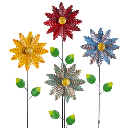 4 Packs Flowers Wind Spinners Outdoor (Flowers-vibrant)