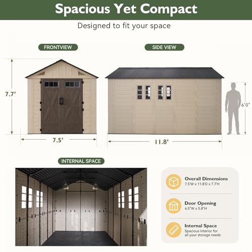 8x12 Ft Outdoor Storage Shed with Lighe & Floor (8x12)