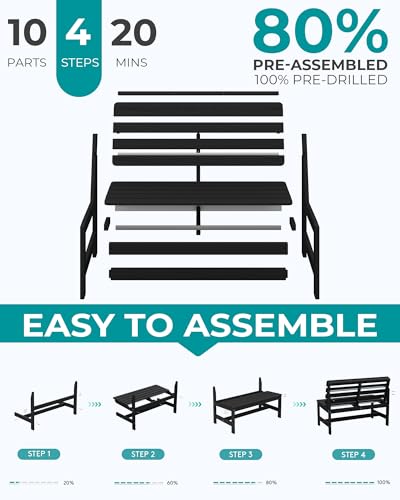 Armless Outdoor Bench (Black / 2 Person)