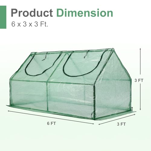 6 x 3 x 3 ft Mini Greenhouse with 2 Zipper Doors (Green / 6 x 3 x 3 ft)