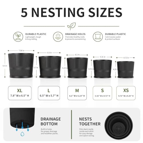 3 Pack Plant Pots Indoor (Black / 4.8''+5.5''+6'')