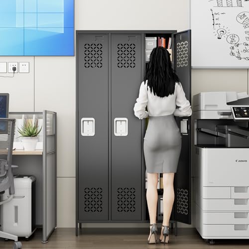 Upgrade Metal Lockers for School Office Gym Bedroom (Black-hw / 3 Doors)