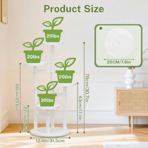 4 Tier Wood Plant Stand Indoor Outdoor Corner Tall Shelf (Pine White / 4 Tiers)