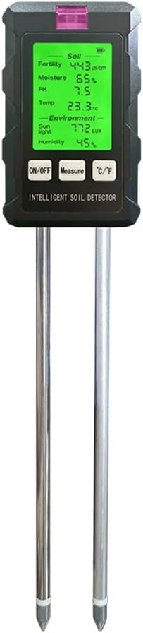 Soil Moisture Meter 6-in-1 Soil Ph Meter Moisture/Fertility/pH/Temperature/Humidity/Light 90-Degree Rotatable Backlight LCD display Soil Tester Gardening Tool for Lawn Farm Garden Indoor Outdoor Use