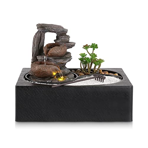 Indoor Water Fountains Tabletop Water Fountain with Warm Light (Style 10)