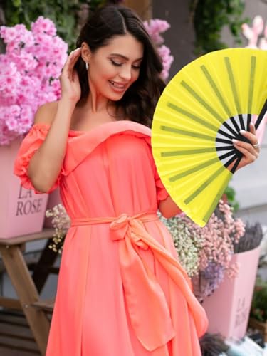2 Pack Large Folding Hand Fan (yellow)