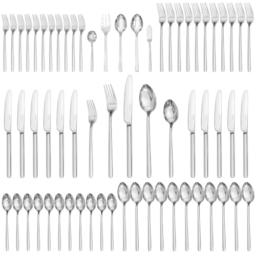 65 Piece Silverware Set with Serving utensils (65 Piece / Silver)