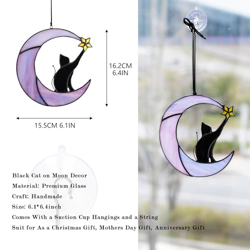 6.5'' Stained Glass Window Hanging Suncatcher (Black Cat With Moon)