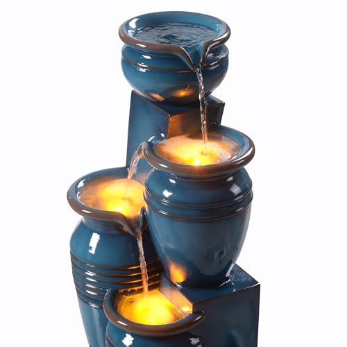 28.74 in. 4 Tier Cascading Bowl Water Fountain (Blue)