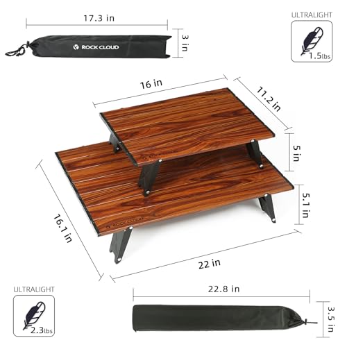 Portable Beach Table Aluminum Ultralight Folding Camping Table (Small / Classic / Wood Grain)