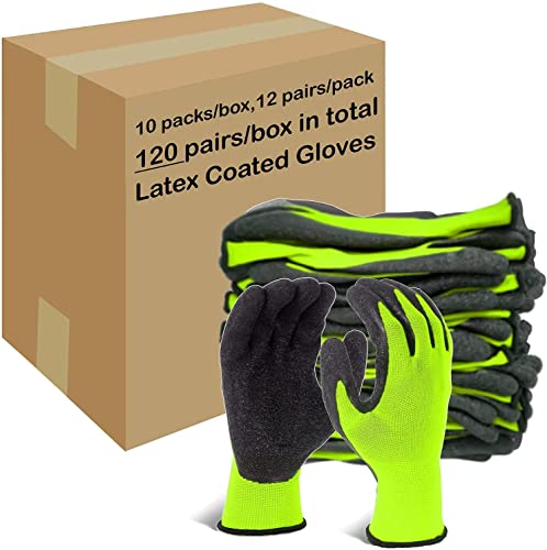 Crinkle Latex Rubber Hand Coated Safety Work Gloves for Men Women General Multi Use Construction Warehouse Gardening Assembly Landscaping (X-Small / Green-120 Pairs)