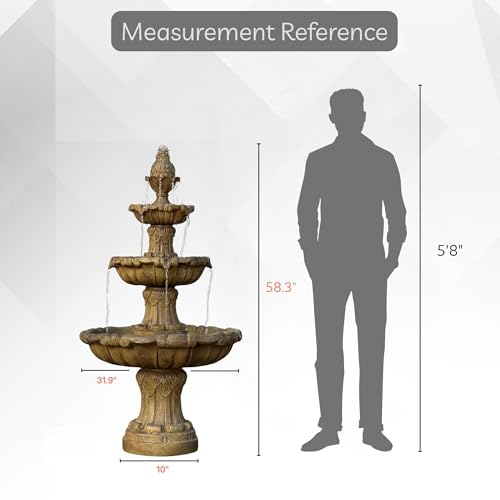 58.3" 3 Tier Outdoor Freestanding Water Fountain (Beige)