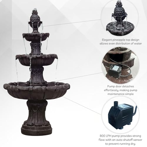 58.3" 3 Tier Outdoor Freestanding Water Fountain (Brown)