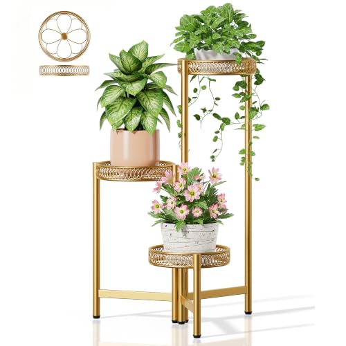 3 Tiered Gold Plant Stand Indoor Outdoor (GoldFlower / 3-tiers)