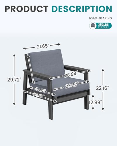 HDPE Patio Furniture Set with 33” Square Fire Pit Table (Grey/Grey)