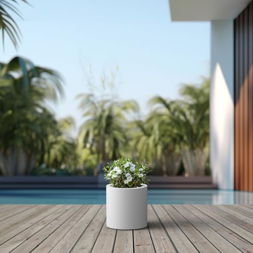 Small Round Cylinder White Concrete Planter 9.8" Tall (Pure White / 9.8" Dia)