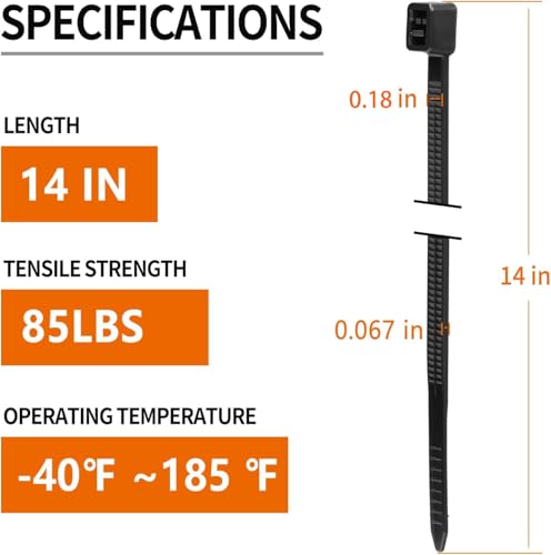 14 Inch Black Zip Ties Heavy Duty 100 Pack Cable Ties 85 LBS (14inch (100 PCS) / Black)