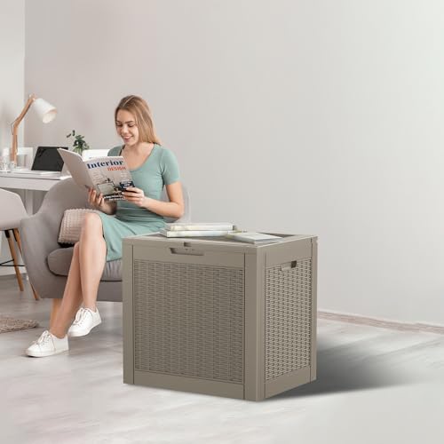 34 Gallon Deck Boxes Resin Outdoor Storage Box UV Resistant Outside Deck Box with Lockable Lid for Patio Furniture (Gray / 34 Gallon)