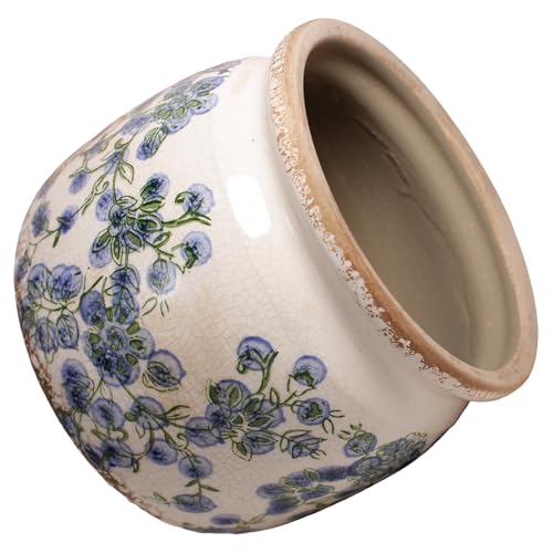 Vintage Cottage Ceramic Planters (Deep Blue Floral / 6.3 in)