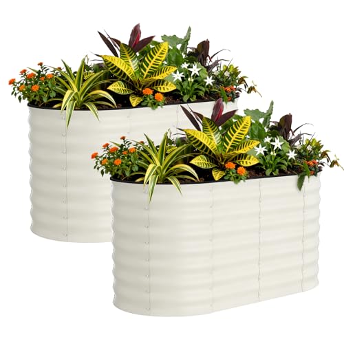 2 Pack 4x2x2ft Galvanized Raised Garden Bed (Beige-oval / 4x2x2ft 2pcs)