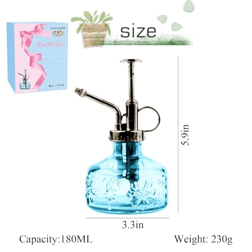 Glass Plant Mister Spray Bottle for Indoor Plant Spritzer Succulent Watering Bottle Tall Vintage Style with Bronze Plastic Top Pump