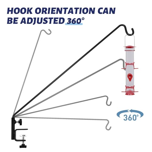 2 Packs 3 Inch Clamp 28" Long Deck Hook Wall Pole Wall ounted Deck Hook Extensible and Adjustable Wal!Bracket for Hanging Bird Feeder (Deck Hook - 28 Inch - 2 Packs)