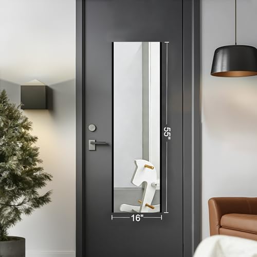 No-Nail Self-Adhesive Wall NanoMirror, 16 x 55 in, Black (Black / 55"L x 16"W)