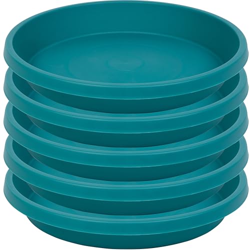Plastic Plant Saucers 10 Inch Round Pack of 5 Heavy Duty Drip Trays for Indoor Outdoor Use (10" (5 Pack) / Forest Blue)