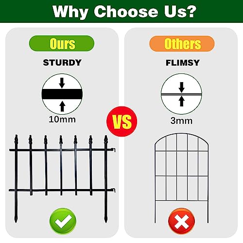 18" H x 22" W Decorative Metal Garden Border Fence (Black / 18″ H x 18.3 ft (10 Panels))