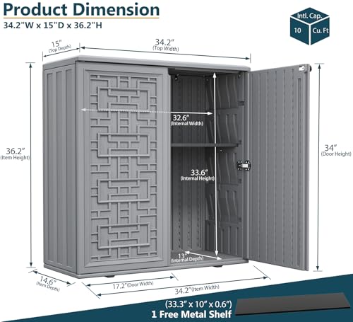 Indoor Outdoor Storage Cabinet with Doors and Shelf (Gray)