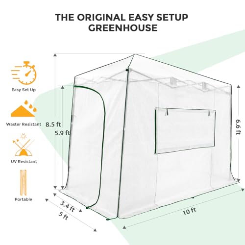 10x5 Easy Setup Pop Up Greenhouse (Clear/White / 10x5)
