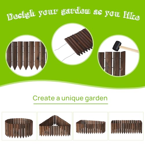 Wood Garden Edging Border Wooden garden Fence Landscape Edging Lawn Fence Border with Gloves Decorative Flower Bed Border for Yard Patio Pathway Tree Outdoor