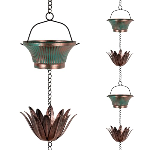 9.8FT Lotus Rain Chains for Outside (Green Copper)