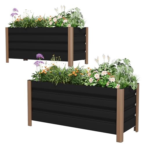 39"x16"x18" Gary Aluminum Raised Garden Planter Box (39x16x18 Inch 2pcs / Gray W/ Bottom)