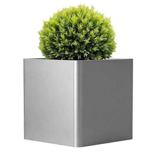 Large Square Metal Planter Box (Gray / 20"L x 20"W x 20"H)