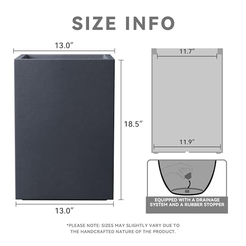 Large Tall Square Charcoal Concrete Planter 19" H (Charcoal / 18.5" H)
