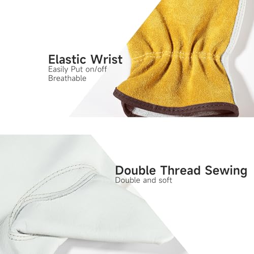 Leather Gardening & Work Gloves (Gold/Light Cyan(24 Pair) / Medium)