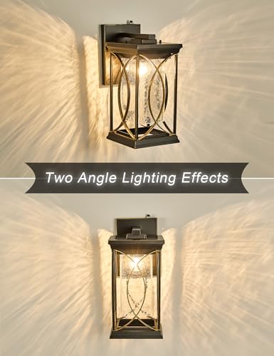 Dusk to Dawn Outdoor Wall Light Black with Gold Trim Modern Exterior Sconce Aluminum Waterproof Coach Light Fixture with Crack (Black and Gold-L)