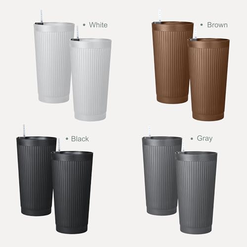 24" Self Watering Tall Gray Planters Outdoor Set of 2 (2 Count)
