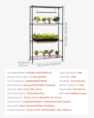 Plant Shelf with Grow Light (3 Light Modes / 4-Tier)