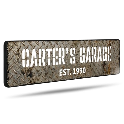 Personalized Garage Sign (Diamond Plate Metal)